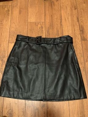 Loft Black Faux Leather Belted Mini Skirt